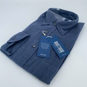 Eton Dress Shirt Mens XL 17 1/2 - 44 Blue Flannel Slim Fit Collared Button Up
